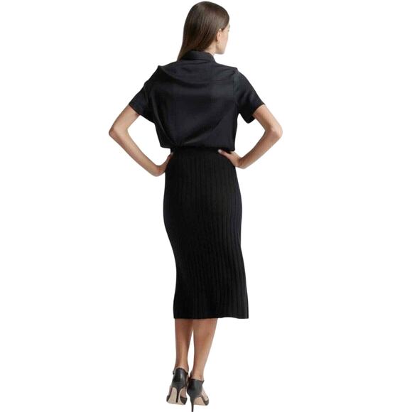 EUC Quince Women’s Mongolian Cashmere Midi Skirt Pull On Black Ribbed M 4453 - Picture 3 of 9